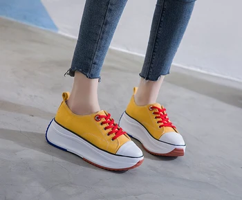 

Womens Round Toe Wedge Heels Platform Sneakers Canvas Shoes