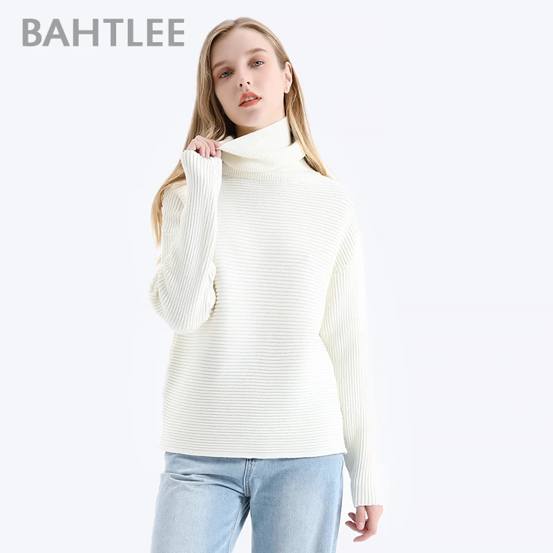 

BAHTLEE-Женский шерстяной свитер, пуловеры с высоким воротом, длинные рукава, вязаный джемпер, свободный, теплый, осенний, зимний