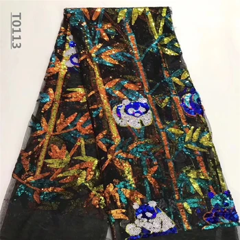 

African sequined lace fabric 2019 high quality lace, the latest sequined lace color fabric, popular wedding dress uniform