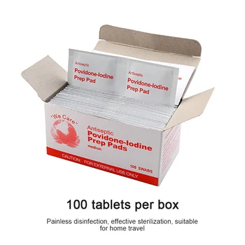 

100PCS/Box Povidone Iodine Disinfection Sheet Disposable Sterilization Skin Cleaning Care Wound Iodophor Cotton Tissue Pads