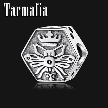 

New Arrivals 925 Sterling Silver Bee royal family Polygon Square Bead Chams fit Women Bracelet Original 925 Silver Jewelry DIY