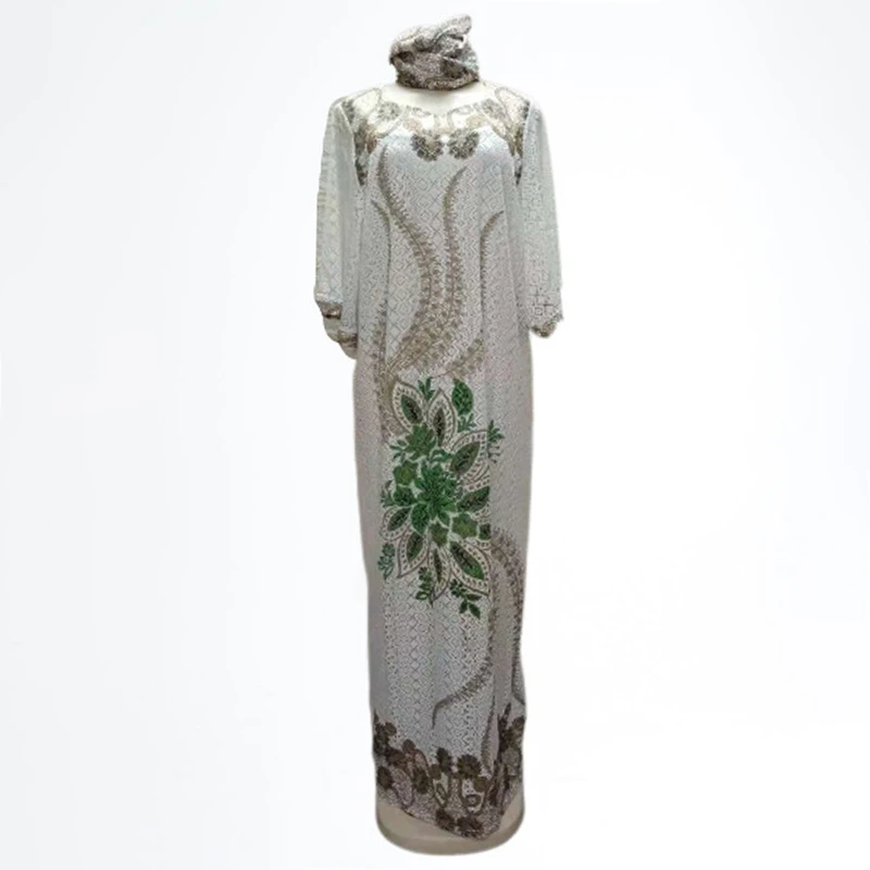 MD 2022 New African Lace Dresses For Women Embroidered Sequin Maxi Robe Muslim Hijab Abayas Ankara Dashiki Kaftan Robe Africaine