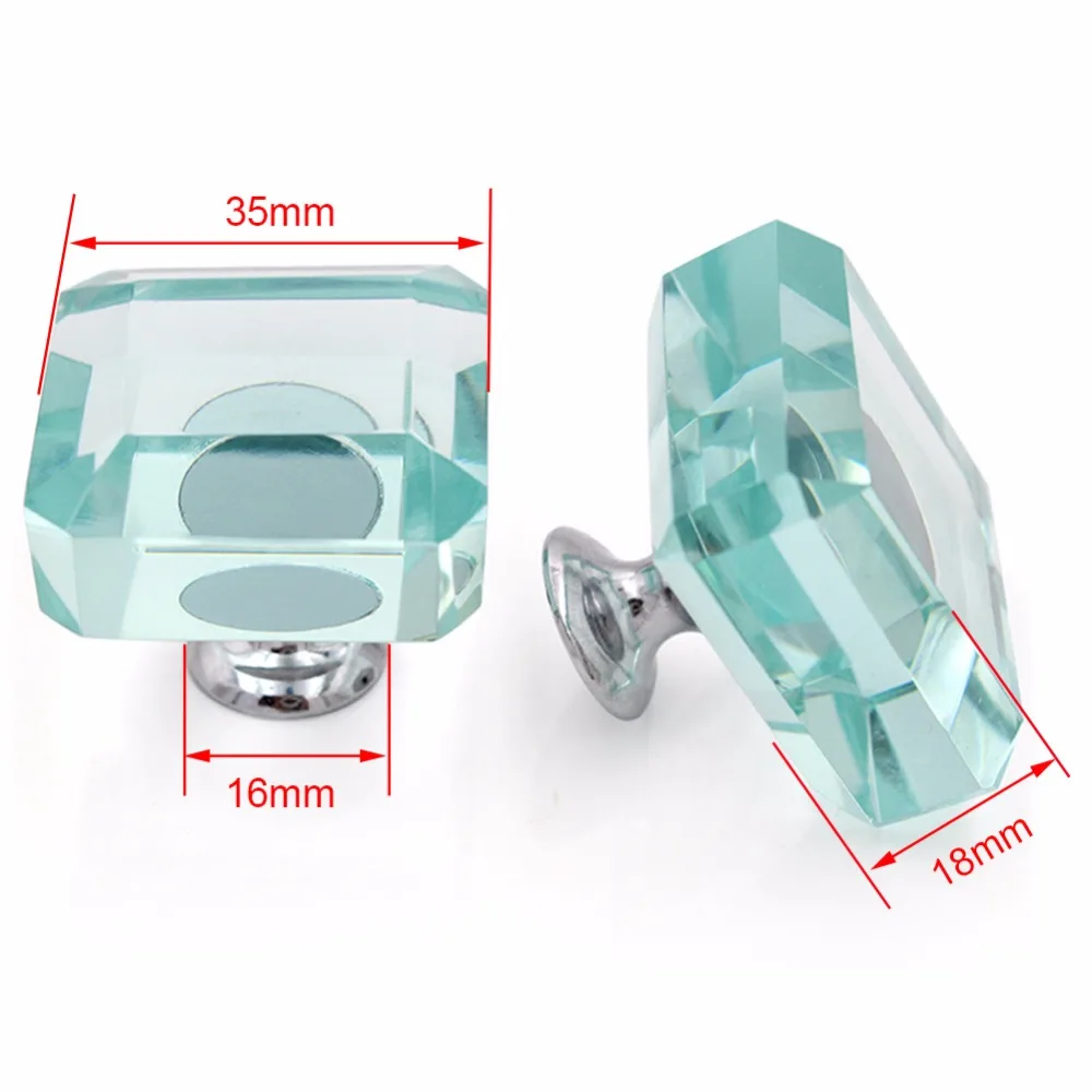 Kitchen Cabinet Cupboard Furniture Door Handle Crystal Glass Knob Dresser Wardrobe and Drawer Pull Transparent Quality Square K9|Ручки