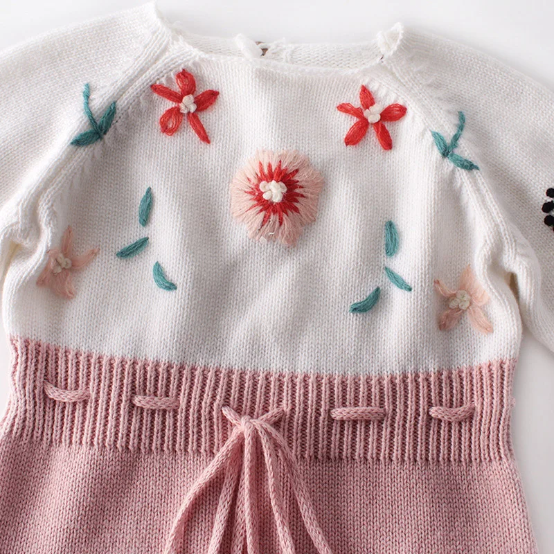 Embroidery Baby Romper for Girls Clothes Winter Baby Jumpsuit Knitted New Born Baby Girl Romper Toddler Onesie Newborn Costume