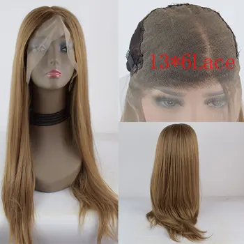 

BM Brown Mix Blonde Synthetic 13*6 Lace Front Wig Straight Heat Resistant Fiber Hair Natural Hairline Middle Parting For Women