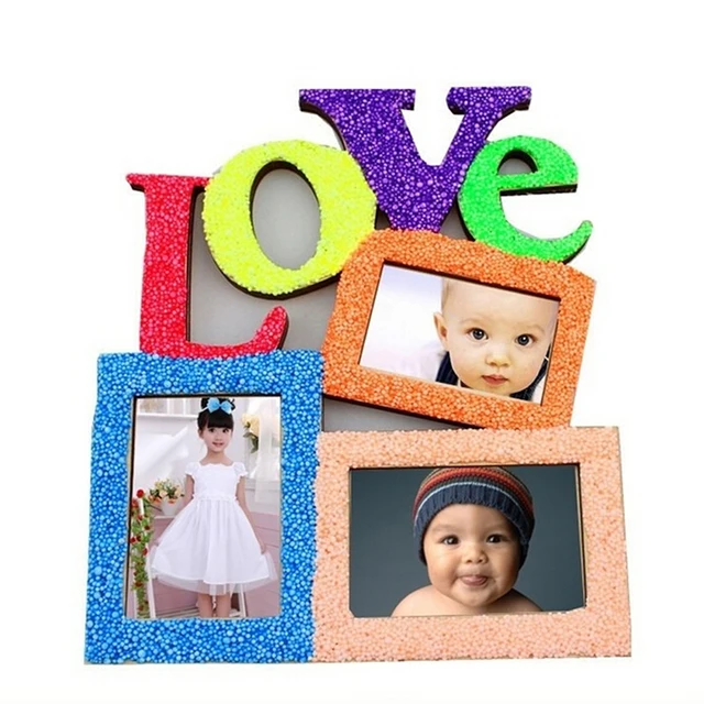 1pc Wooden Love Photo Frame Family Decoration Photo Frame Children's Manual Diy Wood White Embryo Painting Material 4