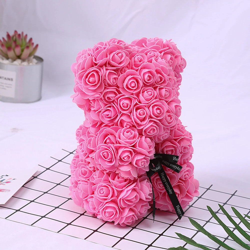 25cm Romantic Simulation Rose Flower Foam Bear Shape Doll Valentines Day Birthday Xmas Gift Home Decoration