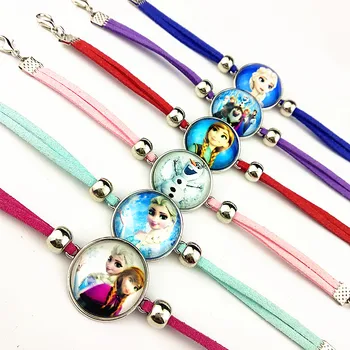 

24pcs/lot Elsa Anna glass bracelets Despicable Me Bangle Leather Cartoon Movie hand chain Children girls bracelet