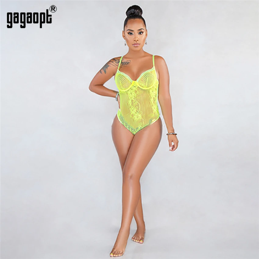 red bodysuit Gagaopt Sexy Lace Bodysuit Backless Sheer Lace Mesh Teddies Women Jumpsuits Skinny Neon Fashion Straps Bodysuits mesh bodysuit