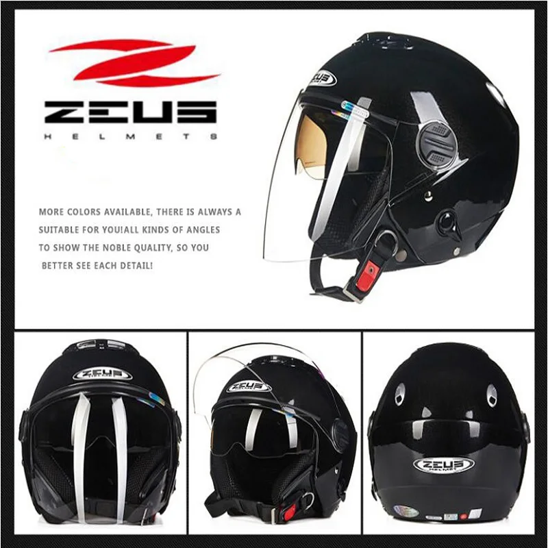 Новинка ZEUS 3/4 лицевые мотоциклетные шлемы ZS-202FB ABS защитные двойные линзы мотоциклетный шлем внутренние солнцезащитные очки с ПК линза козырек - Цвет: Черный