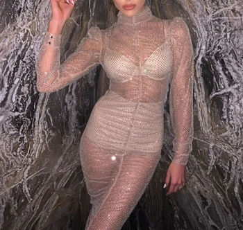 

Bandage Dress Fashion Sexy Long Sleeve night CLub Bodycon Evening Party Dress Shining Banquet Women Dresses