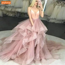 Пышные розовые платья для выпускного вечера бохо, длинные тонкие лямки, Тюлевое бальное платье, шикарное женское вечернее платье для банкета, на заказ, платья для выпускного вечера