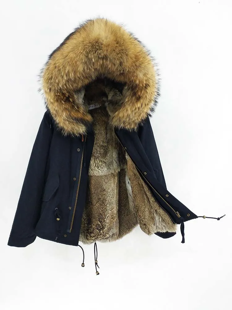 Парка из натурального меха, мужская зимняя куртка, натуральный мех енота, пальто с капюшоном, натуральный мех кролика, подкладка, куртки, Мужское пальто из натурального меха - Цвет: 10
