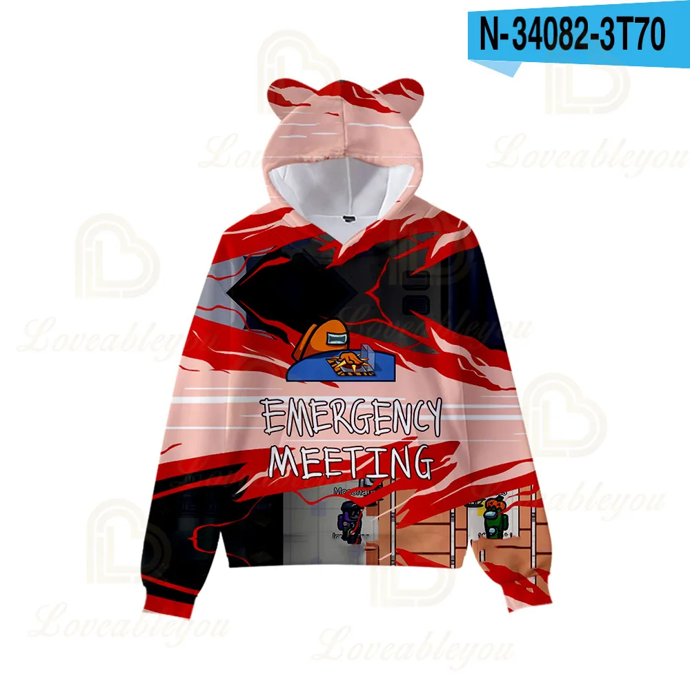 

2020 New Game Among Us 2D Print Fashion Cat Ears Top Women Hoodies Sweatshirt Cute Clothes