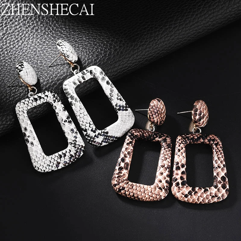 

Vintage Sexy Snakeskin Geometric Earrings Leopard square Long Drop Earrings gift for Women Jewelry Autumn and winter