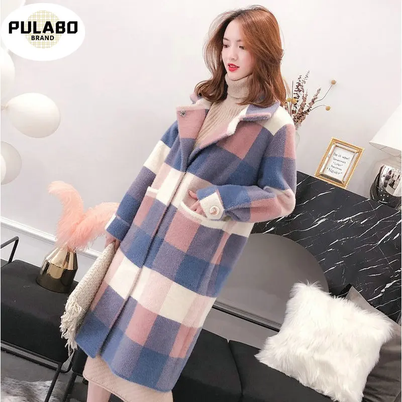 Women's Water Velvet Plaid Jacket 2020 Autumn Winter New Knit Cardigan Female Long Splice Women Warm Coats |