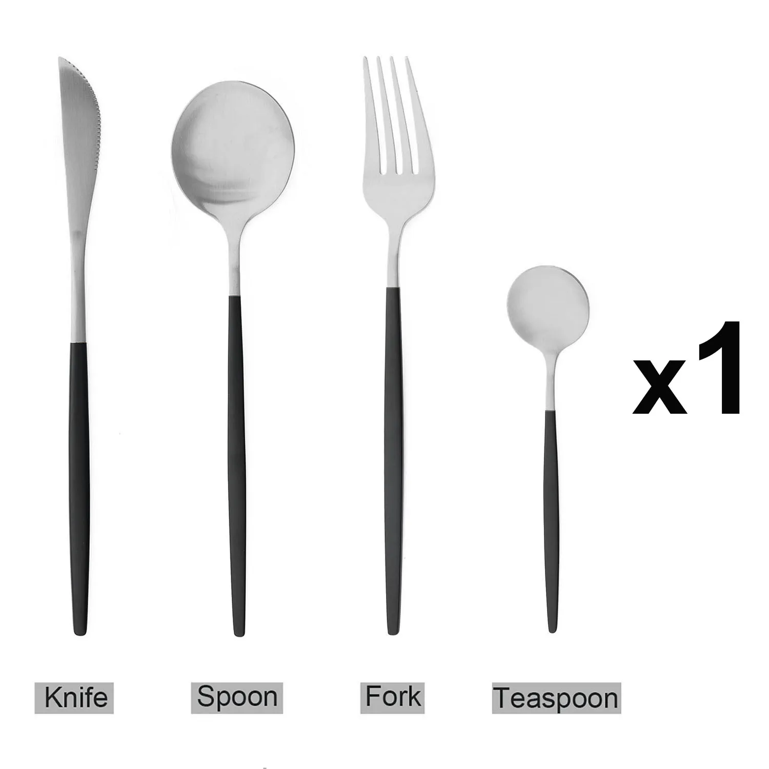 4Pcs Black Silver