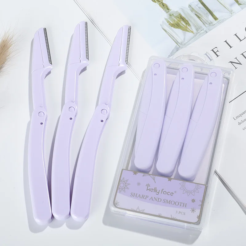 3Pcs Eyebrow Trimmer Set Folding Eyebrow Trimmer Safety Scraping Razor Beauty Dermaplaning Tool Scissors