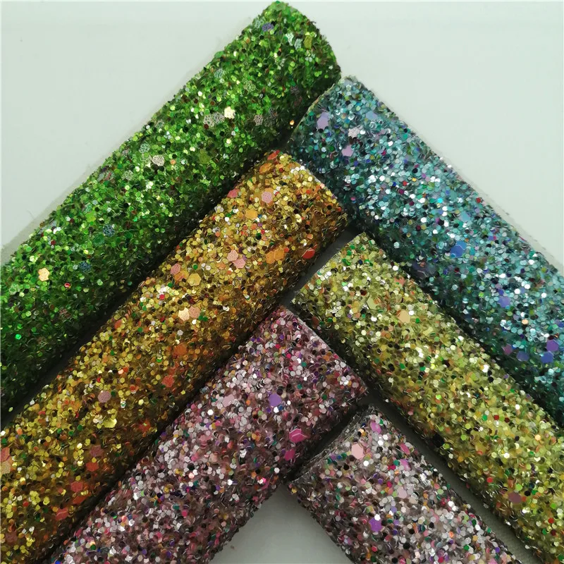 New Chunky Glitter Faux Vinyl Fabric With Knited Backing Glitter