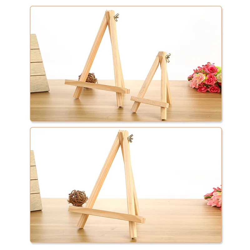 9 inch Tall Natural Pine Wood Tripod Easel Photo Painting Display Portable Tripod Holder Stand, 6 Pack