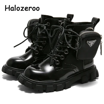 

New Autumn Kids Motorcycle Boots Children Patent Leather Shoes Baby Girls Fashion Ankle Boots Black Brand Shoes Soft Casual Boot