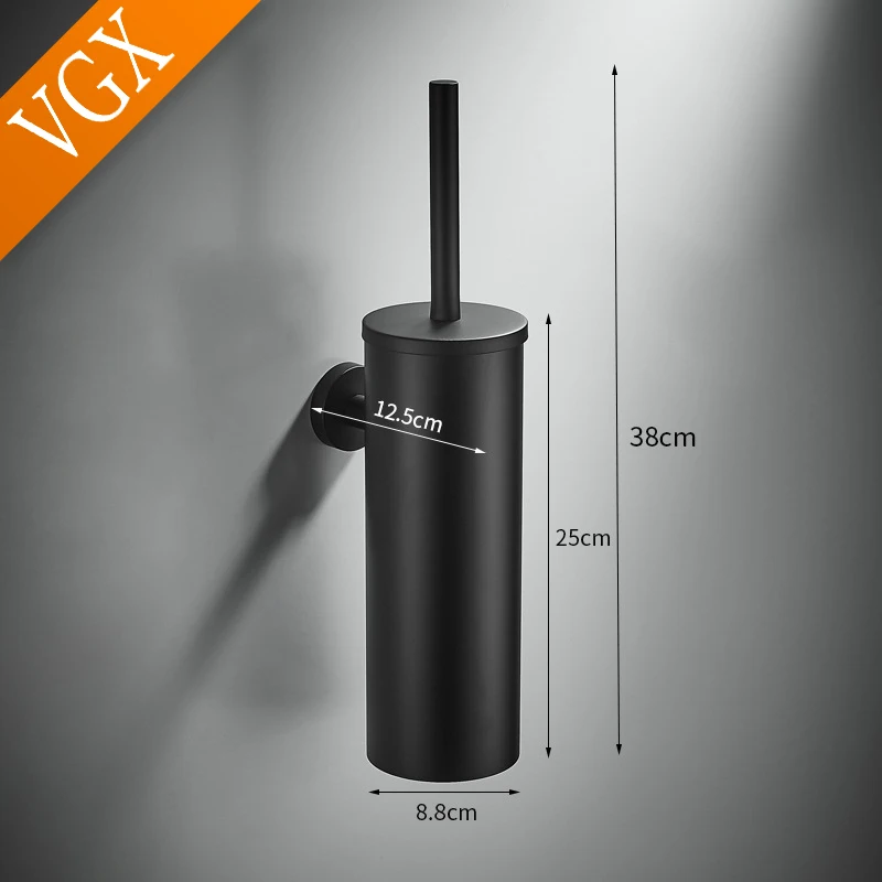 Toilet Brush Holder VGX Bathroom Toilet Brush Holder Stainless Steel Wall Mount Cleaning Brush Holder Set Household Accessories Black Brushed Chrome