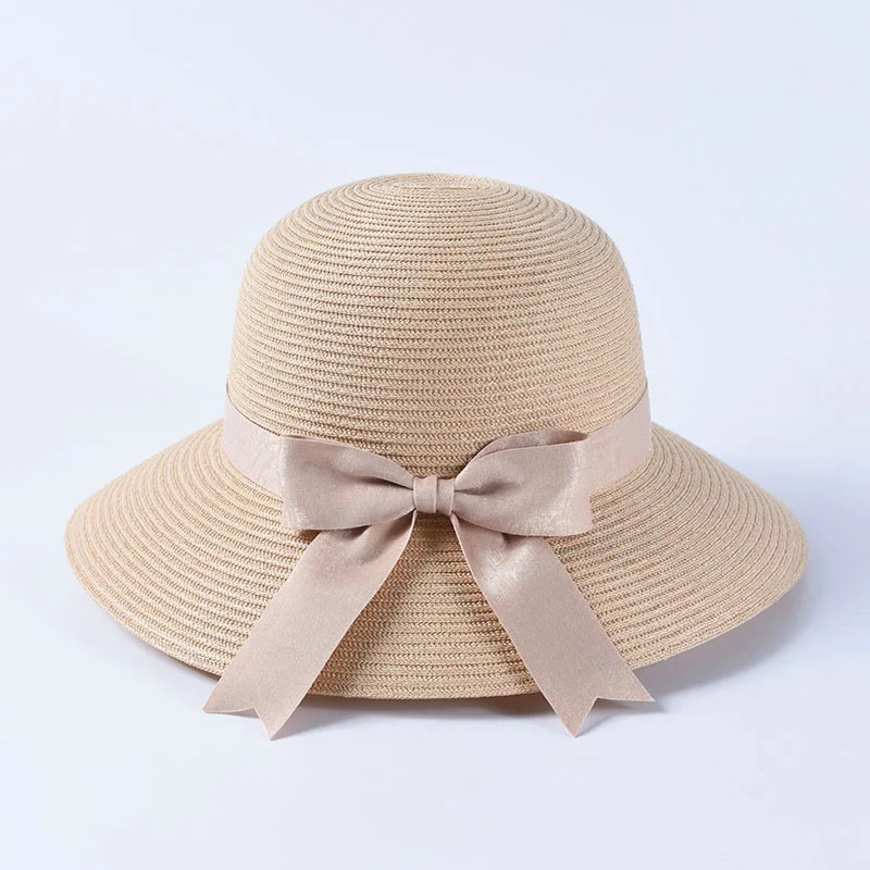 beige BUTTERMERE, розовые солнцезащитные шляпы для женщин, летние соломенные женские шляпы с бантом и широкими полями, новинка, брендовые складные женские солнцезащитные шляпы с УФ-защитой - Цвет: beige