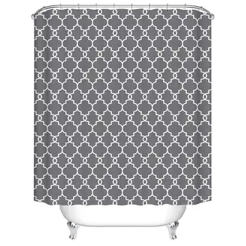 

Grey Lantern Geometry Pattern Digital Print Shower Curtains for Bathroom Decor,Polyester Waterproof Fabric Bath Curtain with 8