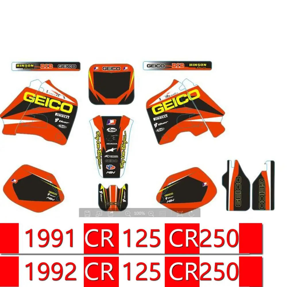 3M CR125 CR250 Graphics KIT Sticker decals For HONDA 1991 1992 1997 - 1999 MOTO Dirt Pit Bike Parts GEICO STYLE | Автомобили и
