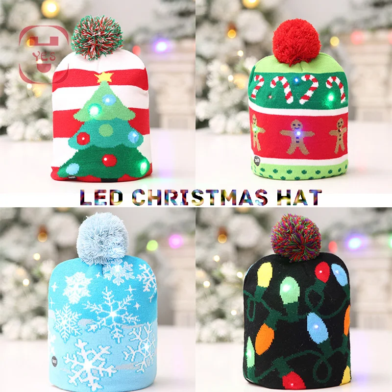 

2019 LED Knitted Christmas Hat Beanie Light Up Illuminate Christmas Tree Snowman Kids Adults Warm Hat New Year Christmas Decor