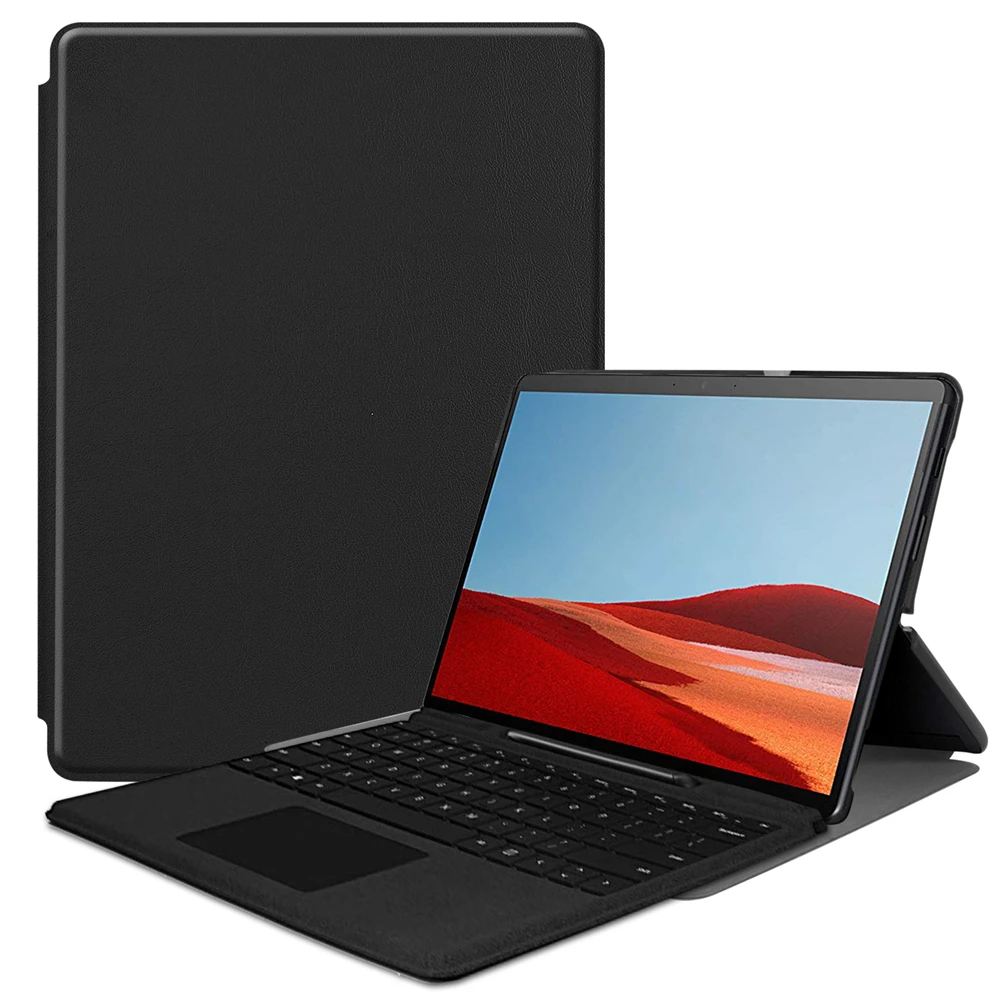 Black Чехол для планшета для Surface Pro X Slim Fit Stand чехол из искусственной кожи Folio чехол для планшета с держателем для ручки совместим с крышкой клавиатуры - Цвет: Black