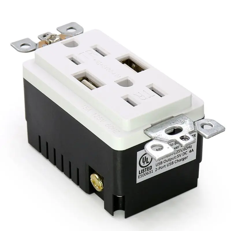 

15A 125V Dual USB Charge 3 Wire Tamper Resistant Duplex Receptacle Wall Outlet