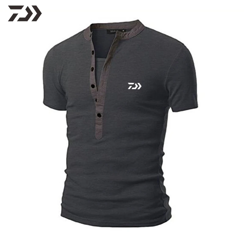 Dark gray Одежда для рыбалки Daiwa, мужская спортивная футболка, хлопковая дышащая рубашка для рыбалки, футболки с коротким рукавом, Уличная Повседневная футболка для рыбалки - Цвет: Dark gray