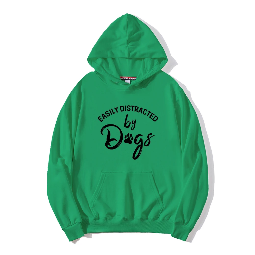 

Womens Men Easily Distracted by Dogs Hoodie Funny Graphic Dog Mom Lover