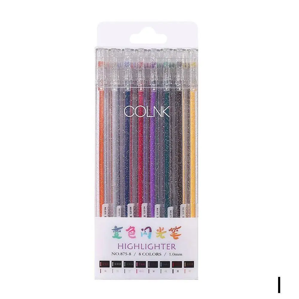 I 8Pcs Color Gel Pen Color Flashing Pen Small Fresh Colorful Metal Hand Account Pen Needle Stationery Office School Supplies - Цвет: I