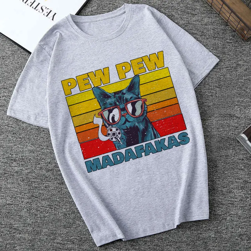 Cat Pew Pew Madafakas Cat Gangster T Shirt Funny Vintage Gift Men Women