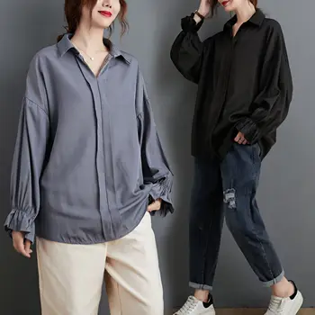 

COIGARSAM Full Sleeve blouse women New Spring blusas womens tops and blouses Gray Black 7102