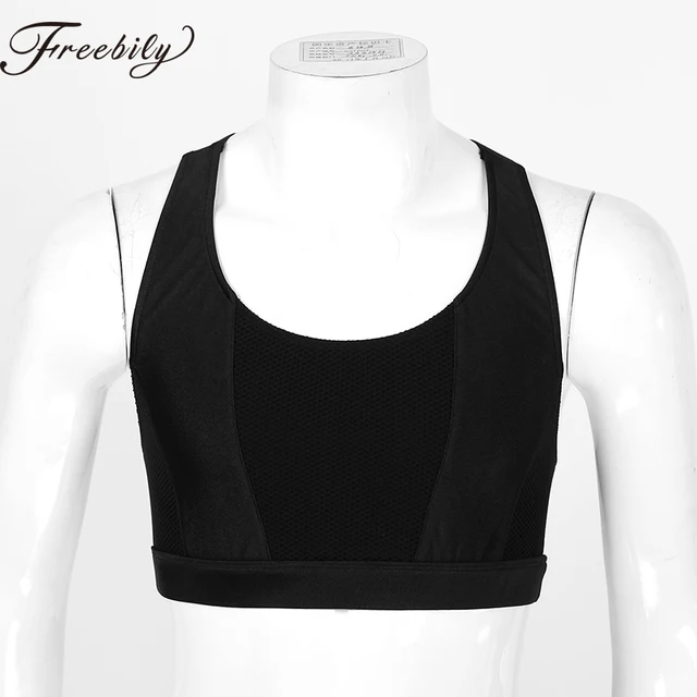 Men Sleeveless Crisscross Back Muscle Guys Sleeveless Tank Top Clubwear Crop Tops Stage Costume Male Fitness