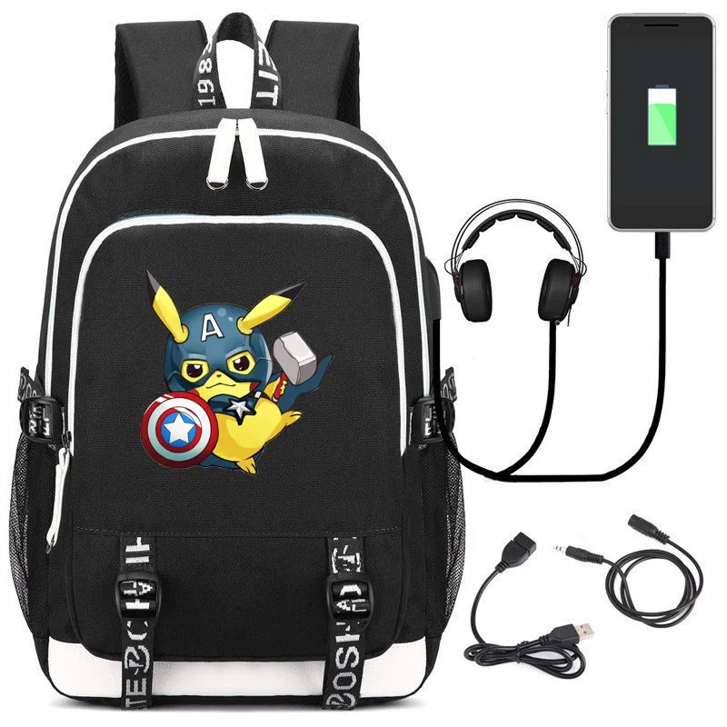 Аниме Пикачу GO Evee USB порт рюкзак сумка замок/интерфейс наушников студенческий блокнот сумка для ноутбука - Цвет: Style 27