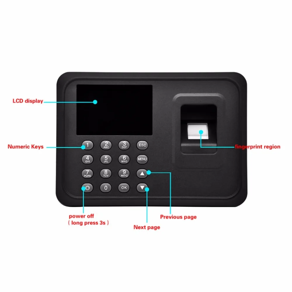 Отпечатков пальцев и пароль биометрический A6 2,4 дюймов TFT USB 32 бит процессор отпечатков пальцев посещаемость времени машина часы Запись NoNeed