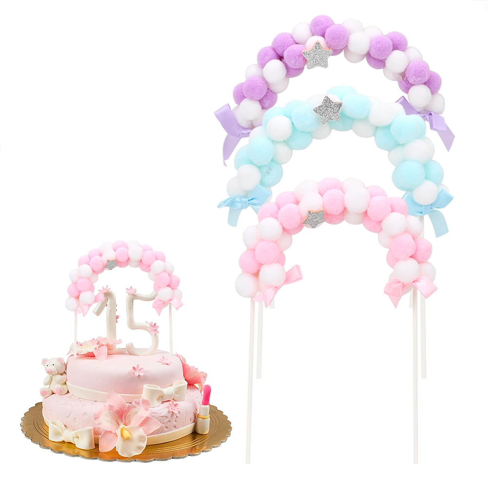 Pink Blue Soft Pompom Cloud Cake Topper Flags Birthday DIY Top Decoration Festival Party Supplies | Дом и сад