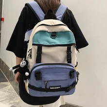 New Color Contrast Teenage Girl And Boy Backpack Multi-functional Korean Version Women Bag Waterproof Laptop Student Schoolbag