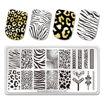 

BeautyBigBang Stamping Plates Tiger Zebra Leopard Print Animal Image Stainless Steel Stencil Nail Art Template Texture XL-001