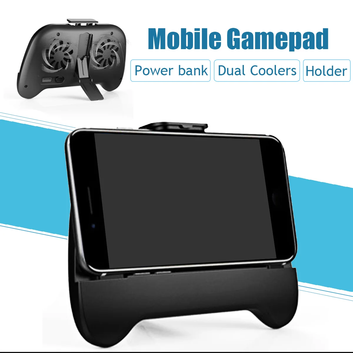  4 in 1 Phone Gamepad Game Handle Joystick Smartphone Holder 2 Cooling Fan 2000 mAh Bank For PUBG