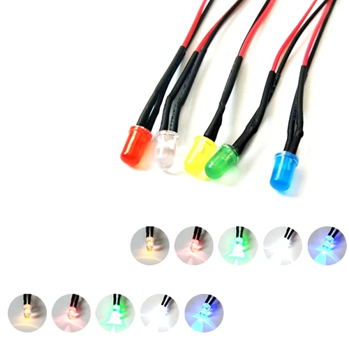 50 шт. 3V 5V 6V 9V 12V 24V 36V 48V 110V 220V преобразователь 5 мм светодиодный с 20 см красный и