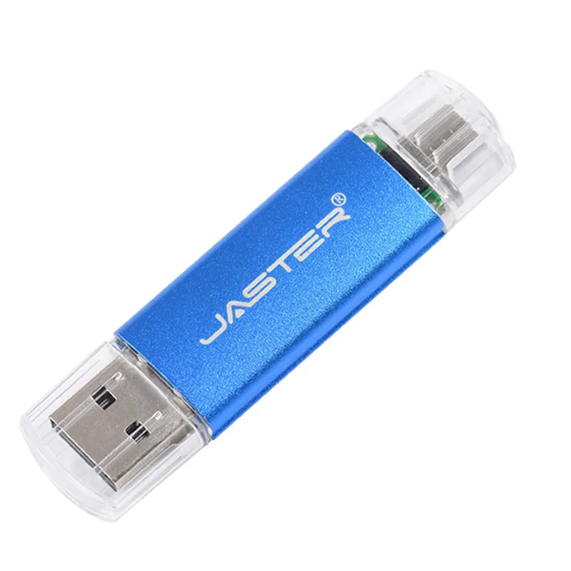 JASTER 2 в 1 USB флеш-накопитель 128 ГБ высокоскоростной флеш-накопитель 64 ГБ 32 ГБ 16 ГБ 8 ГБ внешний накопитель двойного назначения микро USB накопитель - Цвет: Blue