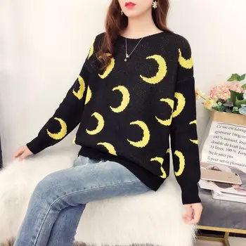 

Sweater Women's Autumn and Winter Cartoon Print Slim Long Sleeve Pullover Round Neck Slim Jacquard Fashion Sweater