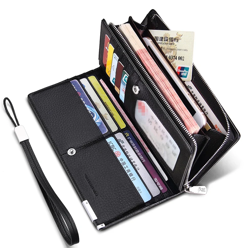 Genuine Leather Clutch Bag Wallet Long Men Phone Purse Business Card Holder Zipper&Hasp High Quality Brand Large capacity 2020 2