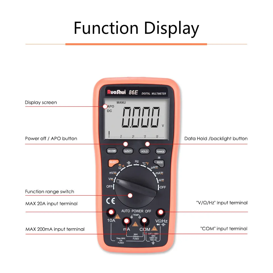 RuoShui 86E цифровой мультиметр Max. Display22000 мультиметр цифровой отсчетов Автоматический диапазон температурный Частотный конденсатор с usb-интерфейсом передачи мультиметр