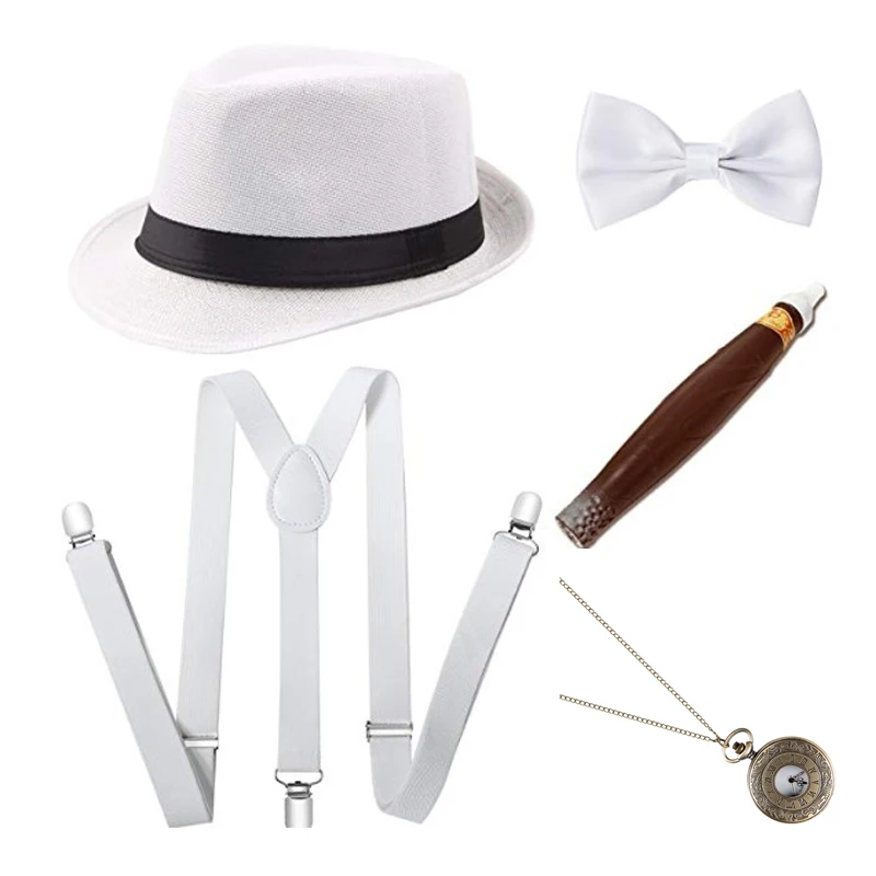 1920S Mens Great Gatsby Accessories Set Roaring 20s 30s Retro Gangster Costume tie hat greek goddess costume Cosplay Costumes